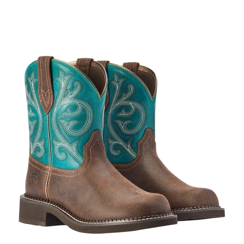 Ariat Teal Turquoise Embroidered Leather Cowboy Boots Women 6.5 Medium Western